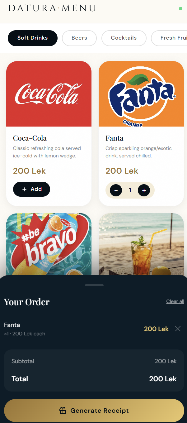 QR menu preview — Datura Beach